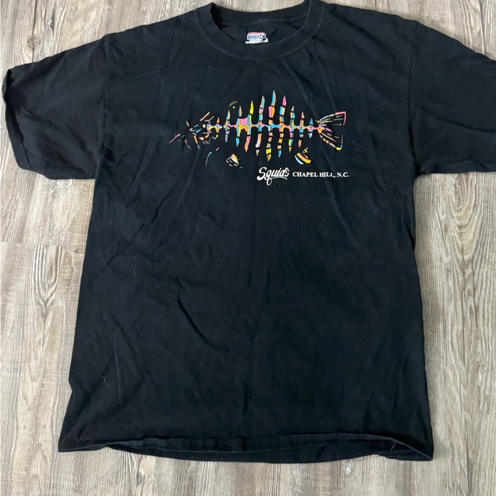 Hanes Black Short Sleeve Tee with Fish Skeleton Design